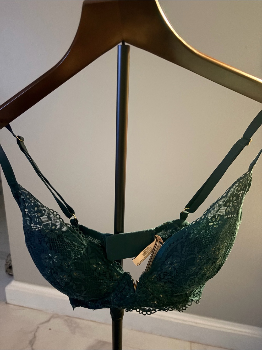 PINK Victoria's Secret Lace Plunge Bra in Dark Teal